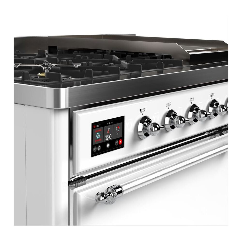 ILVE Majestic II 48 inch Solid Door Natural Gas Dual Fuel Range Chrome White