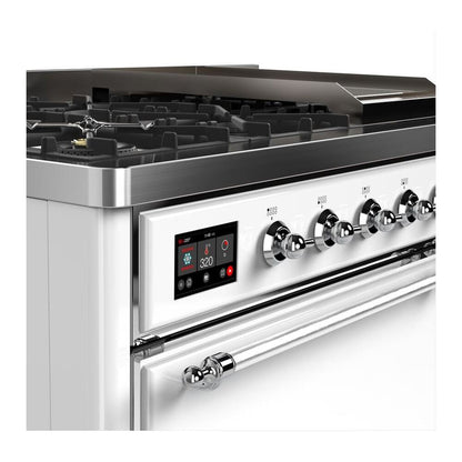 ILVE Majestic II 48 inch Solid Door Natural Gas Dual Fuel Range Chrome White