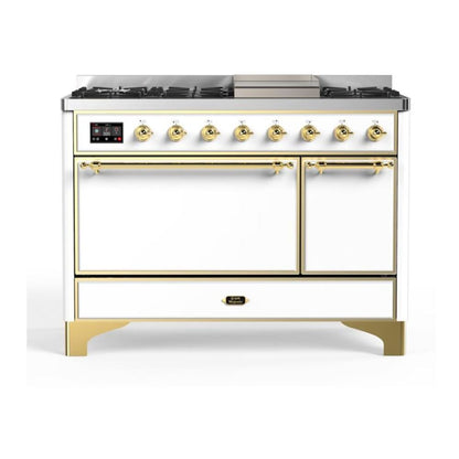 ILVE Majestic II 48 inch Solid Door Natural Gas Dual Fuel Range Brass White