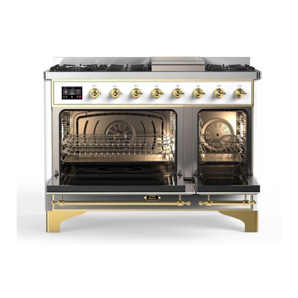 ILVE Majestic II 48 inch Solid Door Natural Gas Dual Fuel Range Brass White