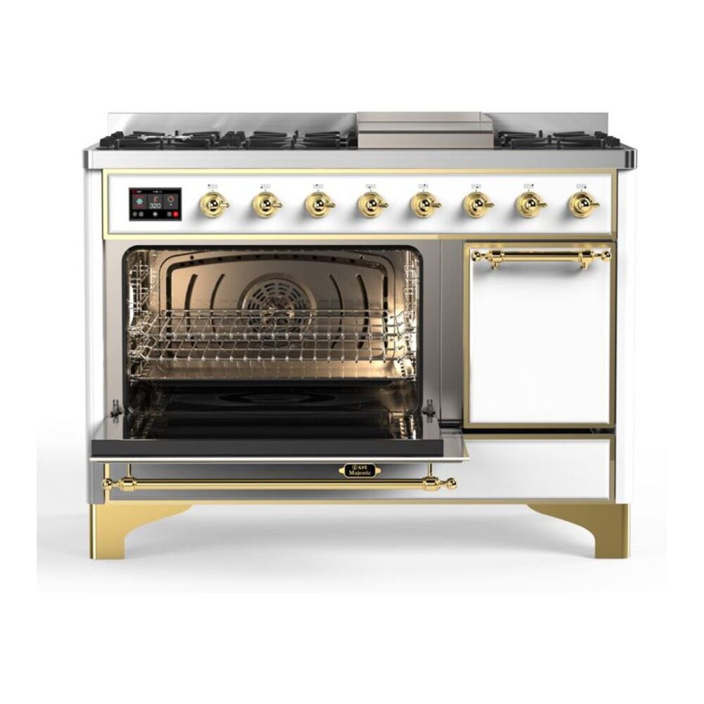 ILVE Majestic II 48 inch Solid Door Natural Gas Dual Fuel Range Brass White