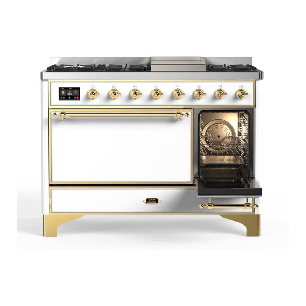 ILVE Majestic II 48 inch Solid Door Natural Gas Dual Fuel Range Brass White