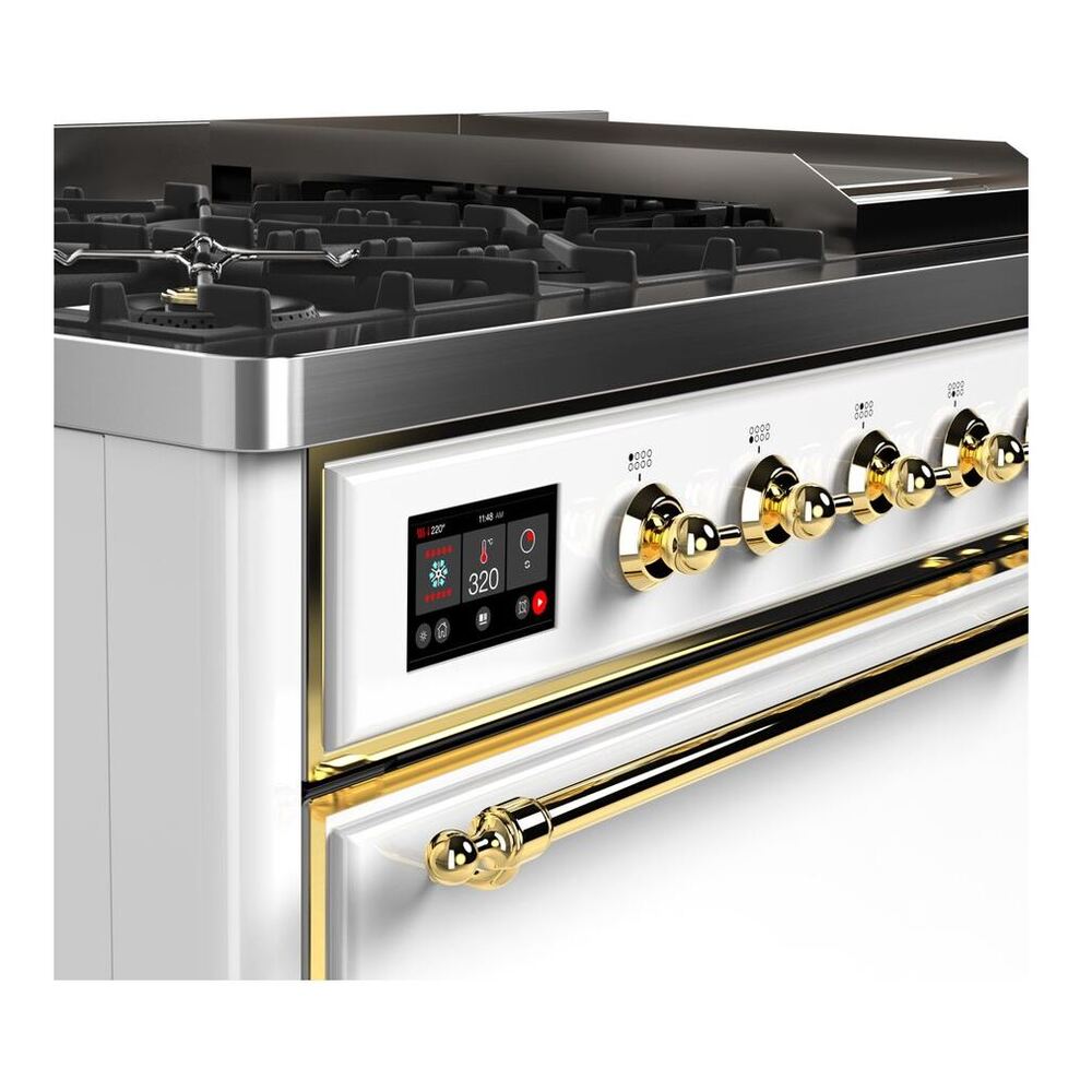 ILVE Majestic II 48 inch Solid Door Natural Gas Dual Fuel Range Brass White