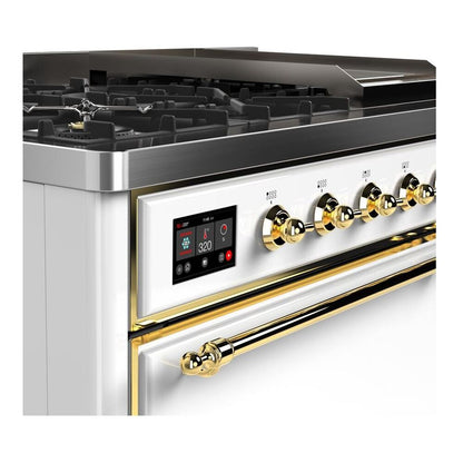 ILVE Majestic II 48 inch Solid Door Natural Gas Dual Fuel Range Brass White