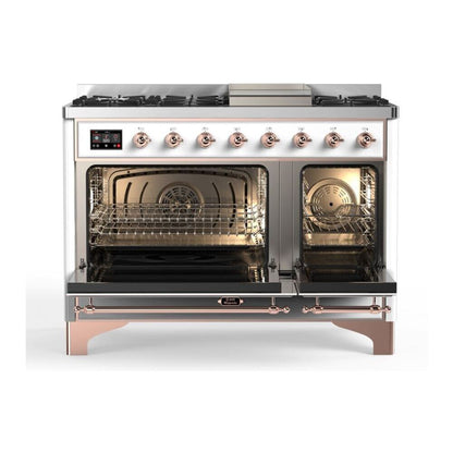 ILVE Majestic II 48 inch Solid Door Natural Gas Dual Fuel Range Copper White