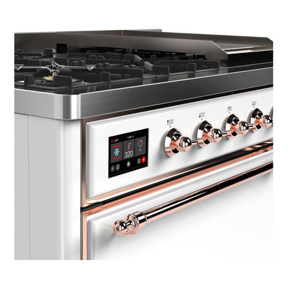 ILVE Majestic II 48 inch Solid Door Natural Gas Dual Fuel Range Copper White