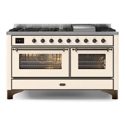 ILVE Majestic II 60 inch Triple Glass Door Natural Gas Dual Fuel Range Burnished Antique White