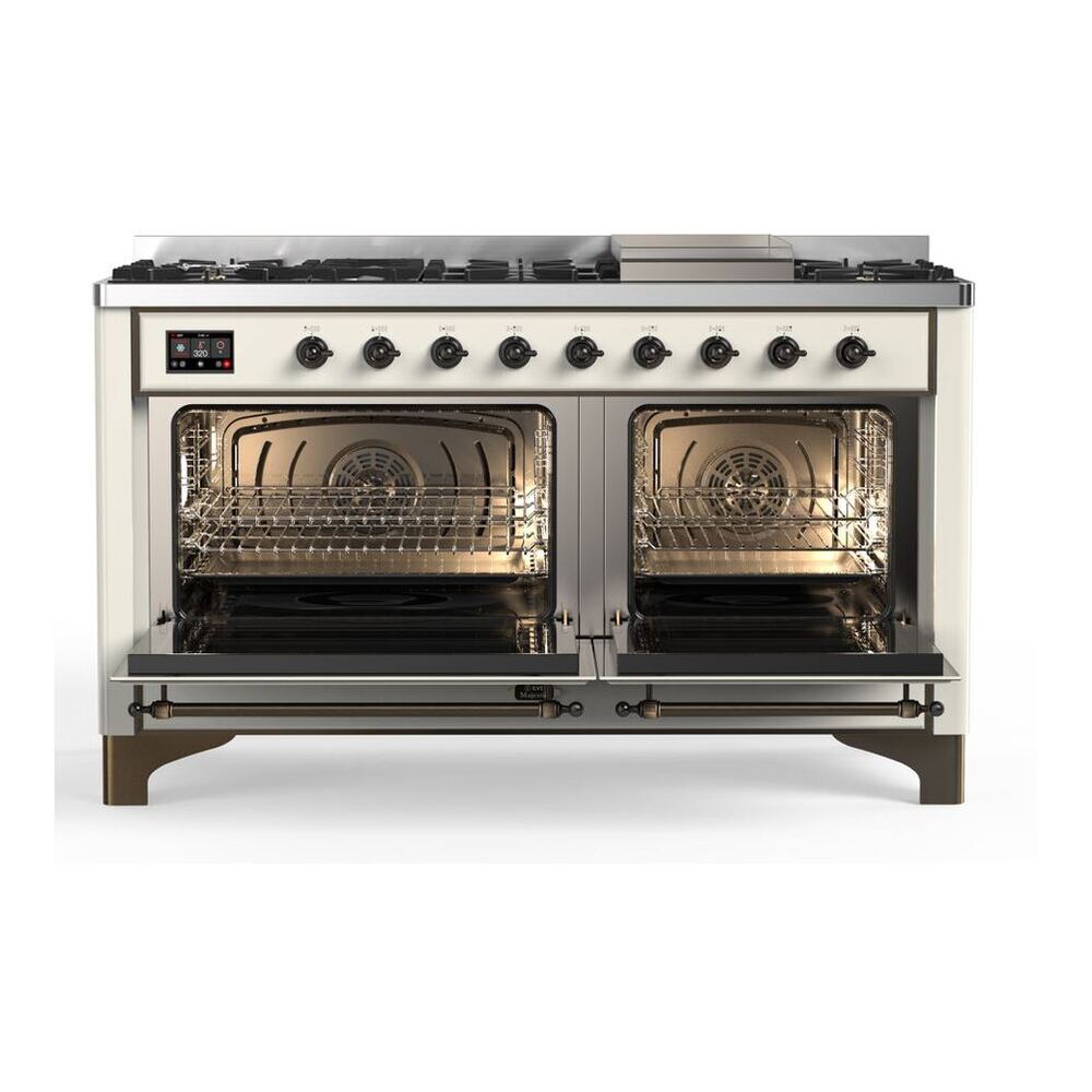 ILVE Majestic II 60 inch Triple Glass Door Natural Gas Dual Fuel Range Burnished Antique White