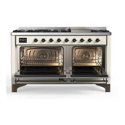 ILVE Majestic II 60 inch Triple Glass Door Natural Gas Dual Fuel Range Burnished Antique White