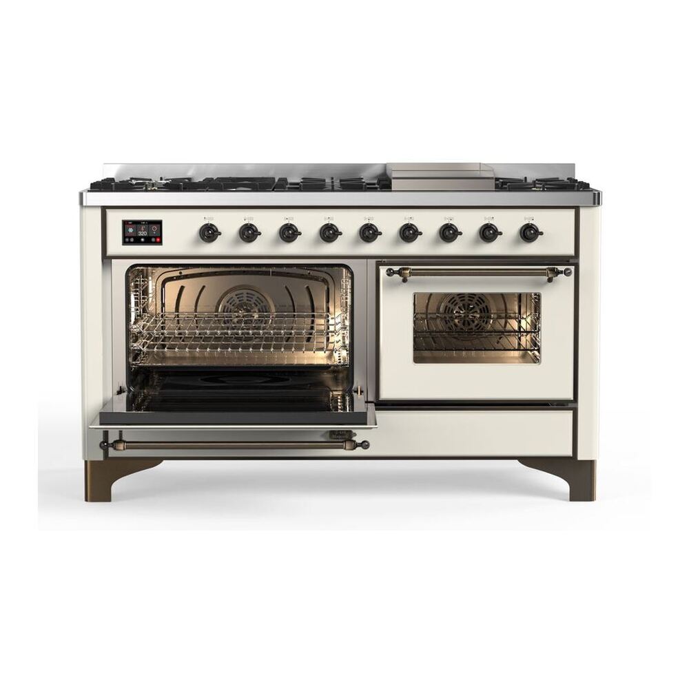 ILVE Majestic II 60 inch Triple Glass Door Natural Gas Dual Fuel Range Burnished Antique White