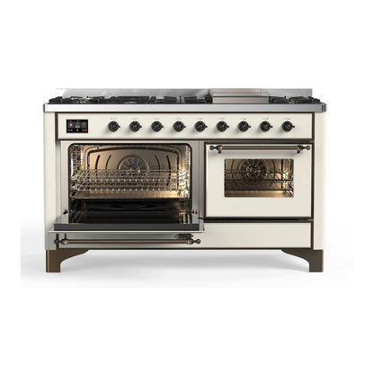 ILVE Majestic II 60 inch Triple Glass Door Natural Gas Dual Fuel Range Burnished Antique White
