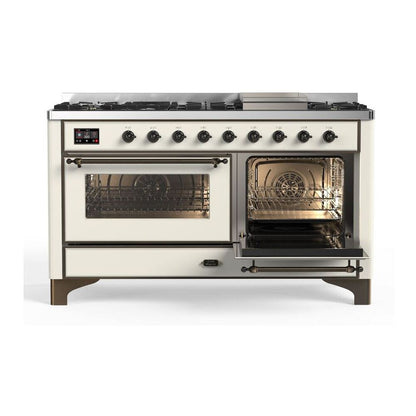 ILVE Majestic II 60 inch Triple Glass Door Natural Gas Dual Fuel Range Burnished Antique White
