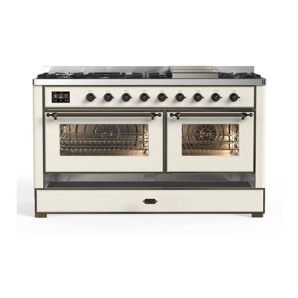 ILVE Majestic II 60 inch Triple Glass Door Natural Gas Dual Fuel Range Burnished Antique White