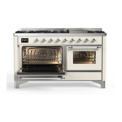 ILVE Majestic II 60 inch Triple Glass Door Natural Gas Dual Fuel Range Chrome Antique White