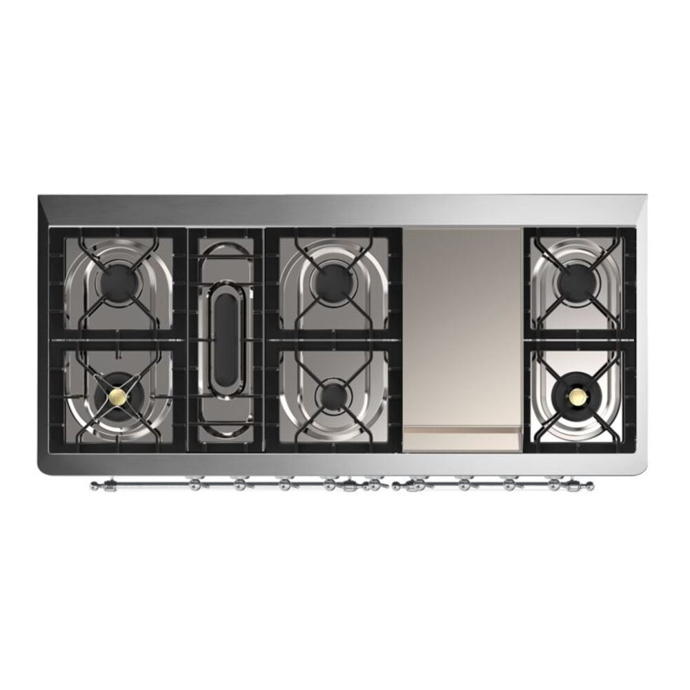 ILVE Majestic II 60 inch Triple Glass Door Natural Gas Dual Fuel Range Chrome Antique White
