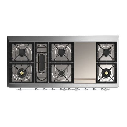 ILVE Majestic II 60 inch Triple Glass Door Natural Gas Dual Fuel Range Chrome Antique White