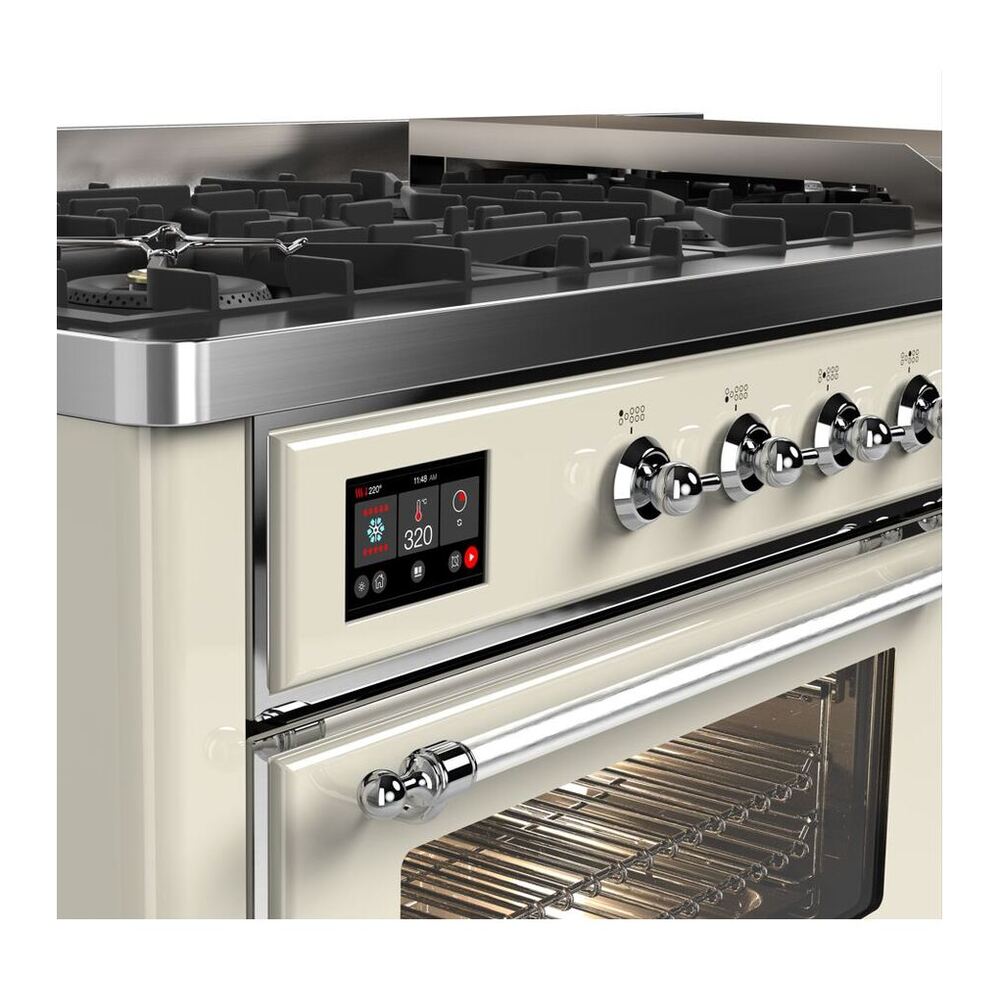 ILVE Majestic II 60 inch Triple Glass Door Natural Gas Dual Fuel Range Chrome Antique White