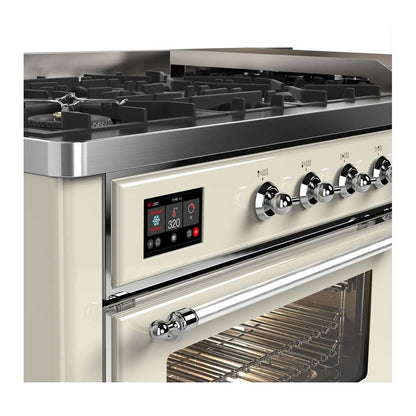ILVE Majestic II 60 inch Triple Glass Door Natural Gas Dual Fuel Range Chrome Antique White