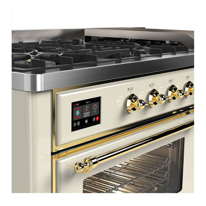 ILVE Majestic II 60 inch Triple Glass Door Natural Gas Dual Fuel Range Brass Antique White