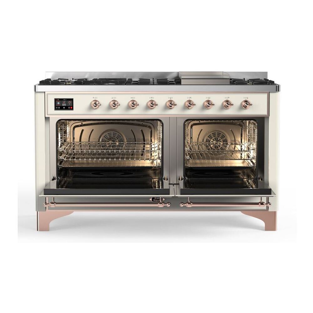 ILVE Majestic II 60 inch Triple Glass Door Natural Gas Dual Fuel Range Copper Antique White