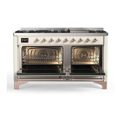 ILVE Majestic II 60 inch Triple Glass Door Natural Gas Dual Fuel Range Copper Antique White