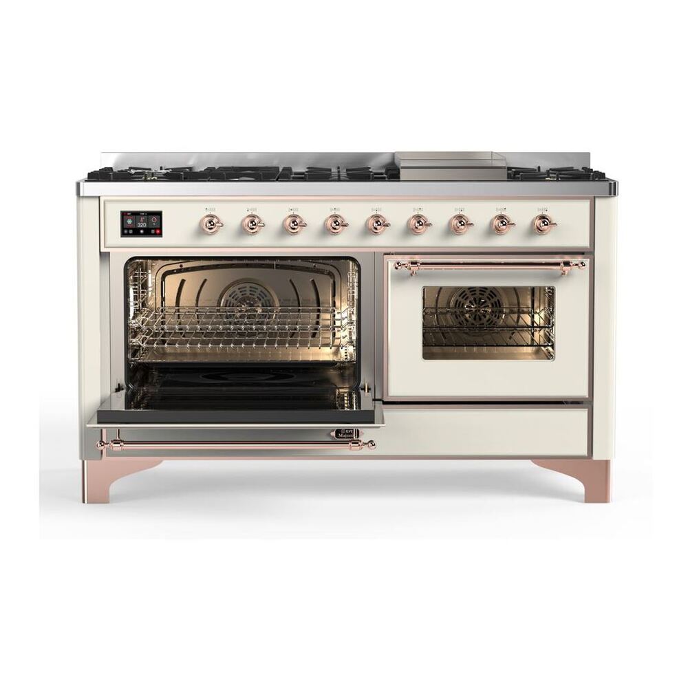 ILVE Majestic II 60 inch Triple Glass Door Natural Gas Dual Fuel Range Copper Antique White