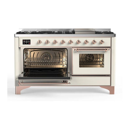 ILVE Majestic II 60 inch Triple Glass Door Natural Gas Dual Fuel Range Copper Antique White