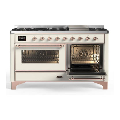 ILVE Majestic II 60 inch Triple Glass Door Natural Gas Dual Fuel Range Copper Antique White