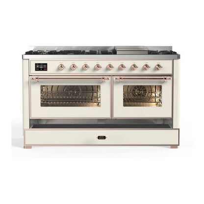ILVE Majestic II 60 inch Triple Glass Door Natural Gas Dual Fuel Range Copper Antique White