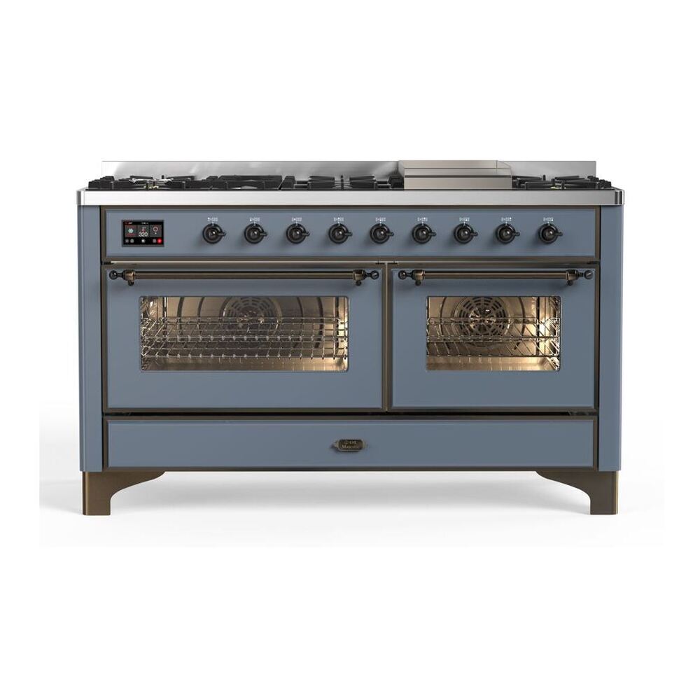 ILVE Majestic II 60 inch Triple Glass Door Natural Gas Dual Fuel Range Burnished Blue Grey