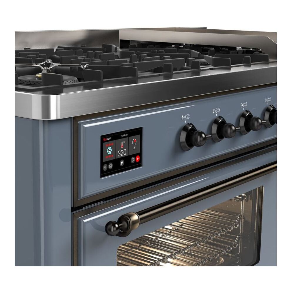 ILVE Majestic II 60 inch Triple Glass Door Natural Gas Dual Fuel Range Burnished Blue Grey