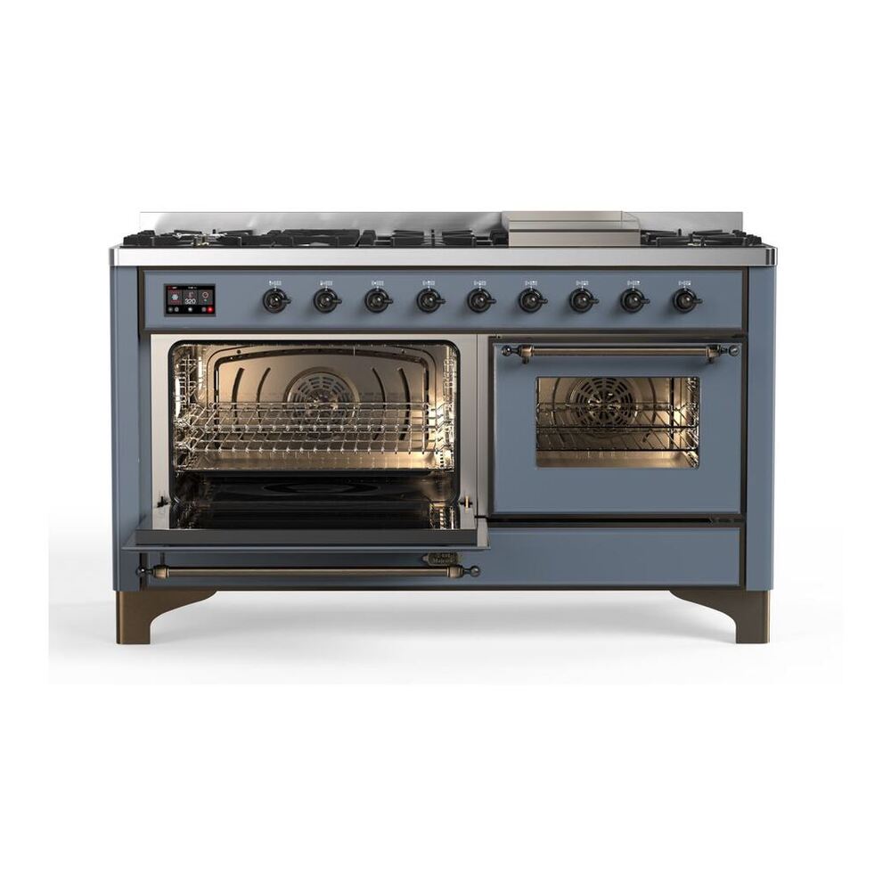 ILVE Majestic II 60 inch Triple Glass Door Natural Gas Dual Fuel Range Burnished Blue Grey
