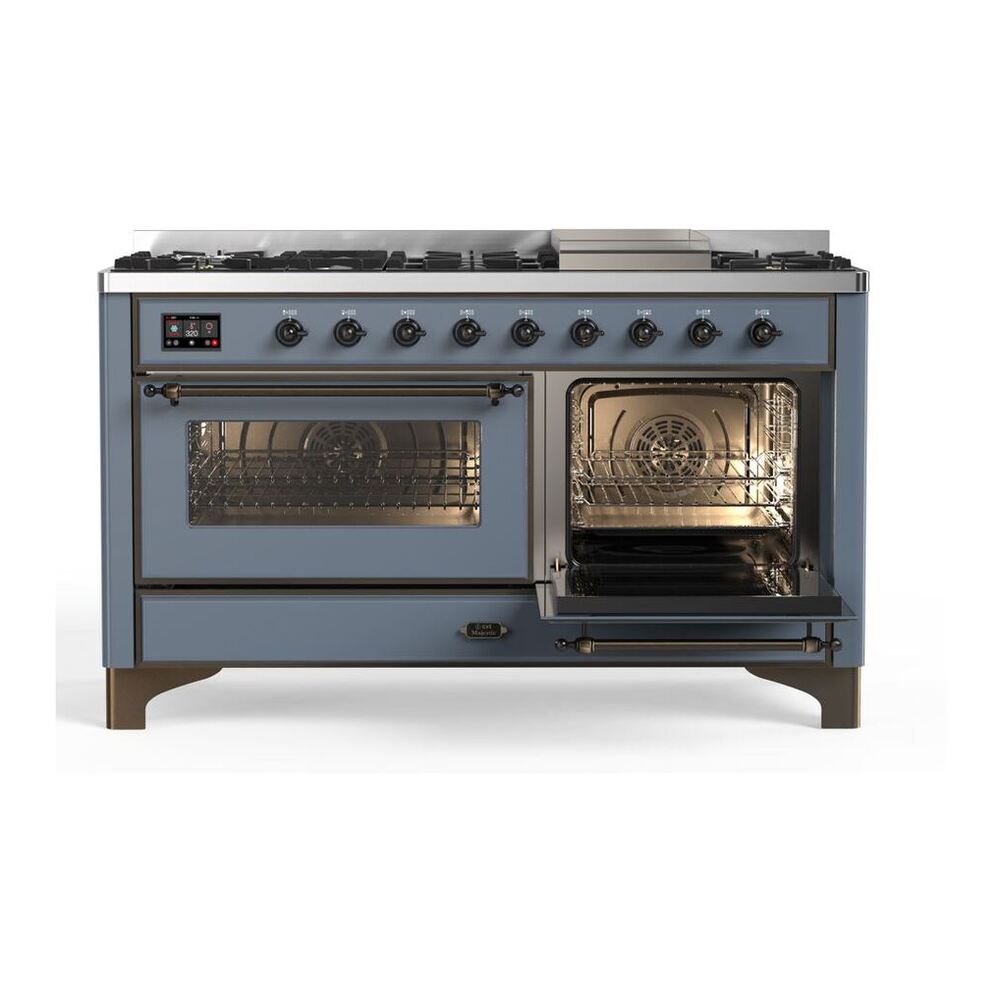 ILVE Majestic II 60 inch Triple Glass Door Natural Gas Dual Fuel Range Burnished Blue Grey