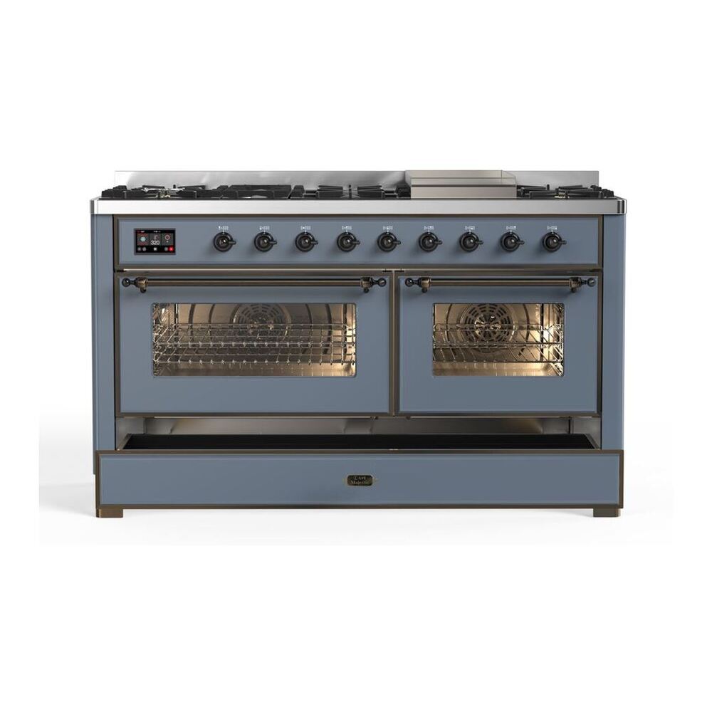 ILVE Majestic II 60 inch Triple Glass Door Natural Gas Dual Fuel Range Burnished Blue Grey