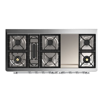 ILVE Majestic II 60 inch Triple Glass Door Natural Gas Dual Fuel Range Chrome Blue Grey