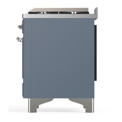 ILVE Majestic II 60 inch Triple Glass Door Natural Gas Dual Fuel Range Chrome Blue Grey