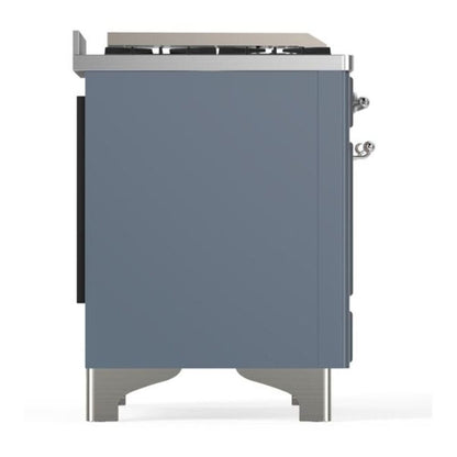 ILVE Majestic II 60 inch Triple Glass Door Natural Gas Dual Fuel Range Chrome Blue Grey
