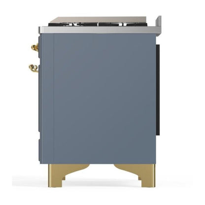 ILVE Majestic II 60 inch Triple Glass Door Natural Gas Dual Fuel Range Brass Blue Grey