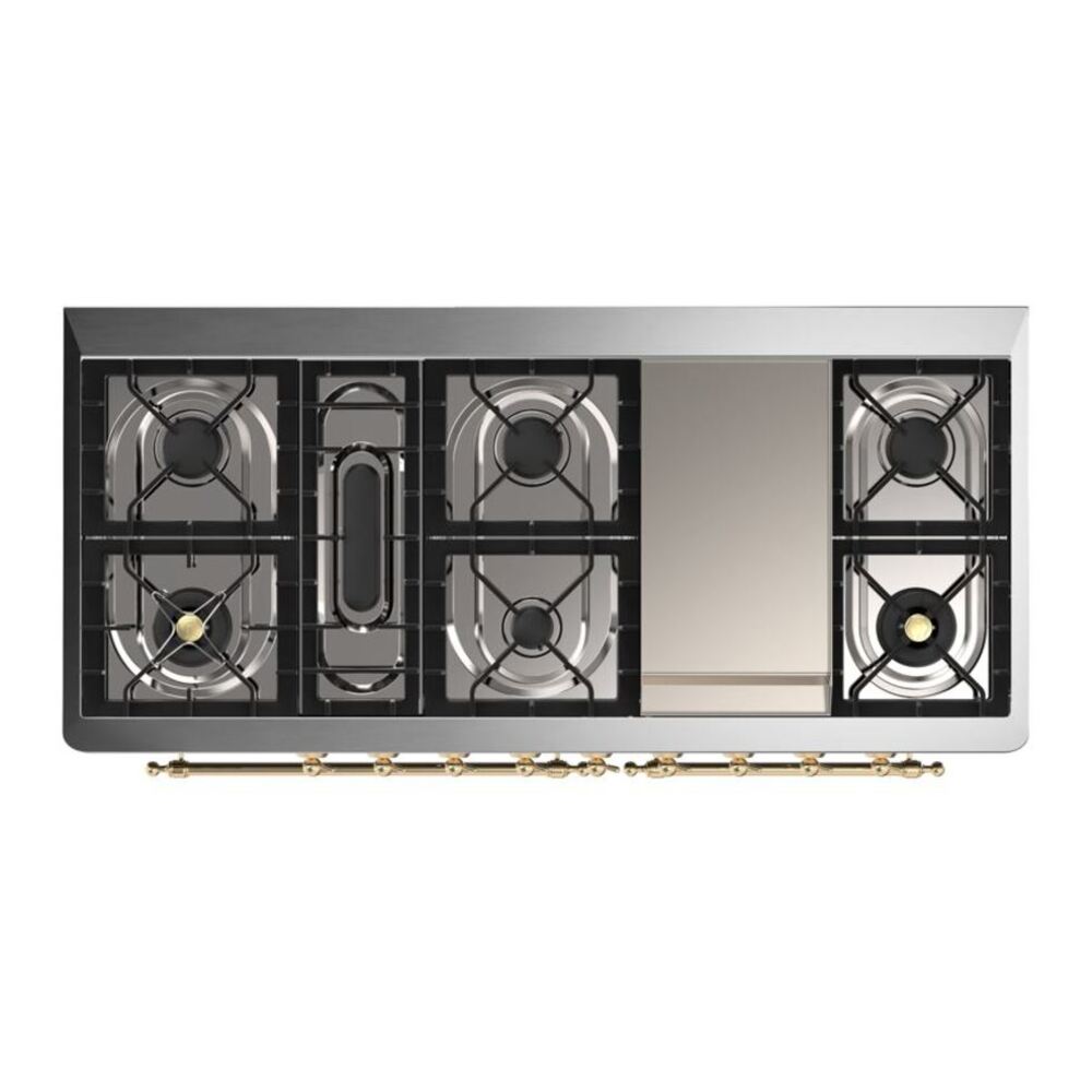 ILVE Majestic II 60 inch Triple Glass Door Natural Gas Dual Fuel Range Brass Blue Grey