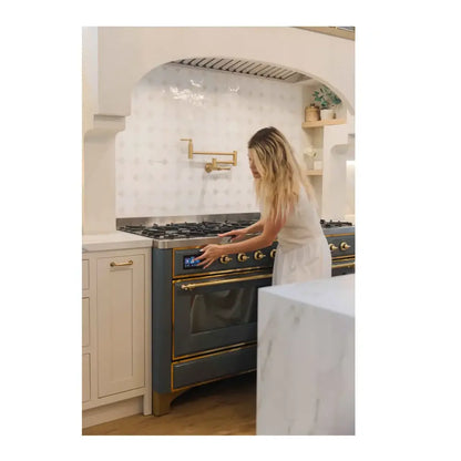 ILVE Majestic II 60 inch Triple Glass Door Natural Gas Dual Fuel Range Brass Blue Grey