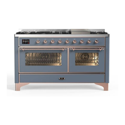 ILVE Majestic II 60 inch Triple Glass Door Natural Gas Dual Fuel Range Copper Blue Grey