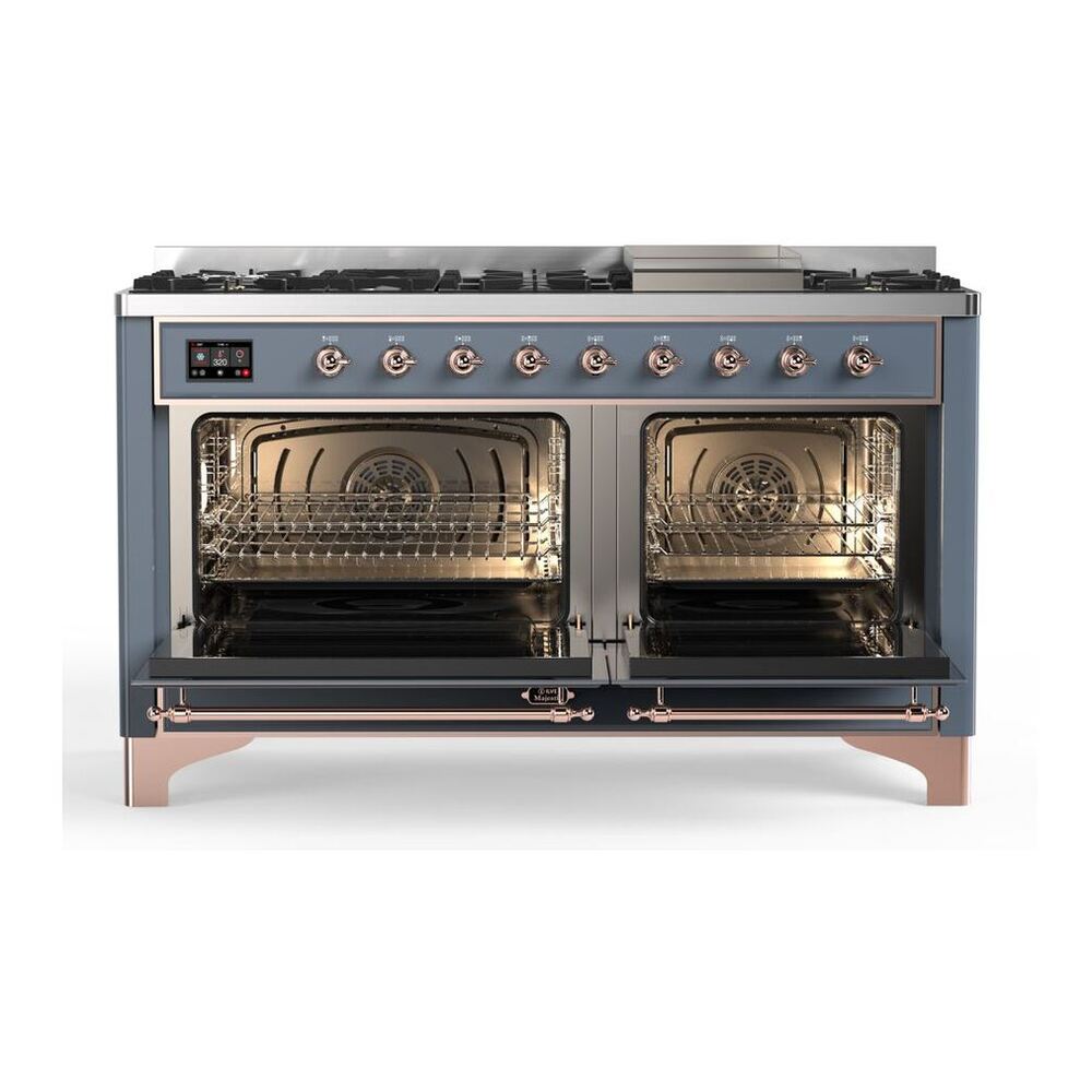 ILVE Majestic II 60 inch Triple Glass Door Natural Gas Dual Fuel Range Copper Blue Grey