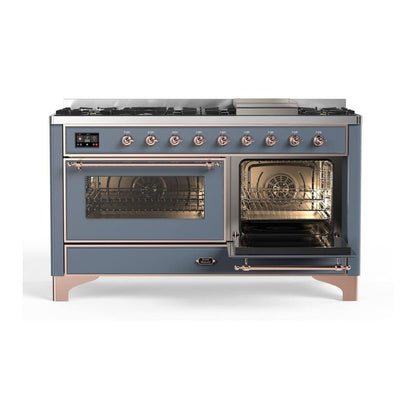 ILVE Majestic II 60 inch Triple Glass Door Natural Gas Dual Fuel Range Copper Blue Grey