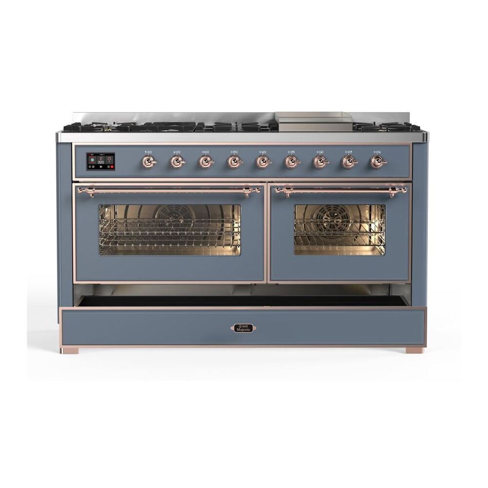 ILVE Majestic II 60 inch Triple Glass Door Natural Gas Dual Fuel Range Copper Blue Grey