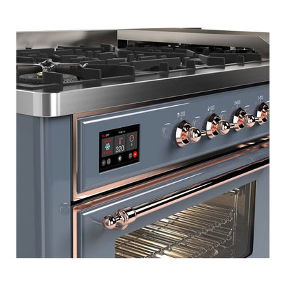 ILVE Majestic II 60 inch Triple Glass Door Natural Gas Dual Fuel Range Copper Blue Grey