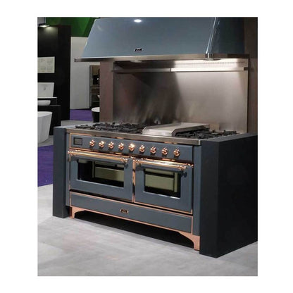 ILVE Majestic II 60 inch Triple Glass Door Natural Gas Dual Fuel Range Copper Blue Grey