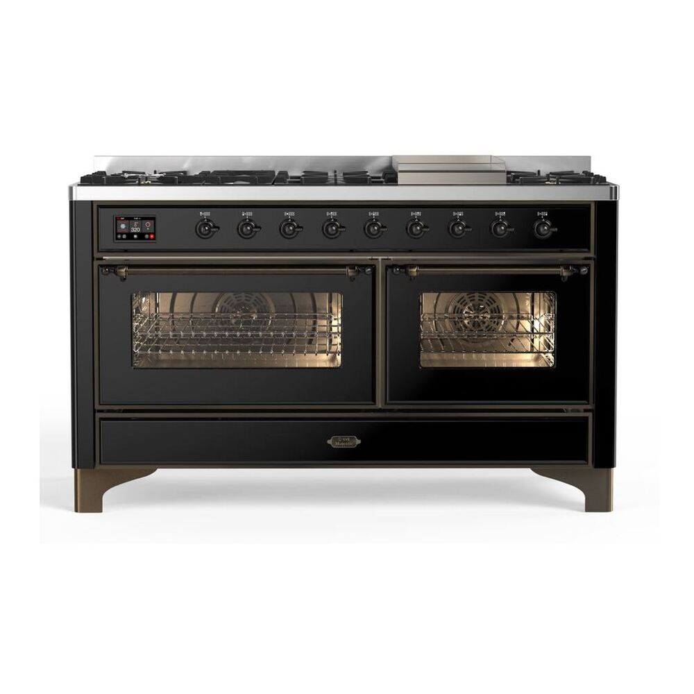 ILVE Majestic II 60 inch Triple Glass Door Natural Gas Dual Fuel Range Burnished Glossy Black