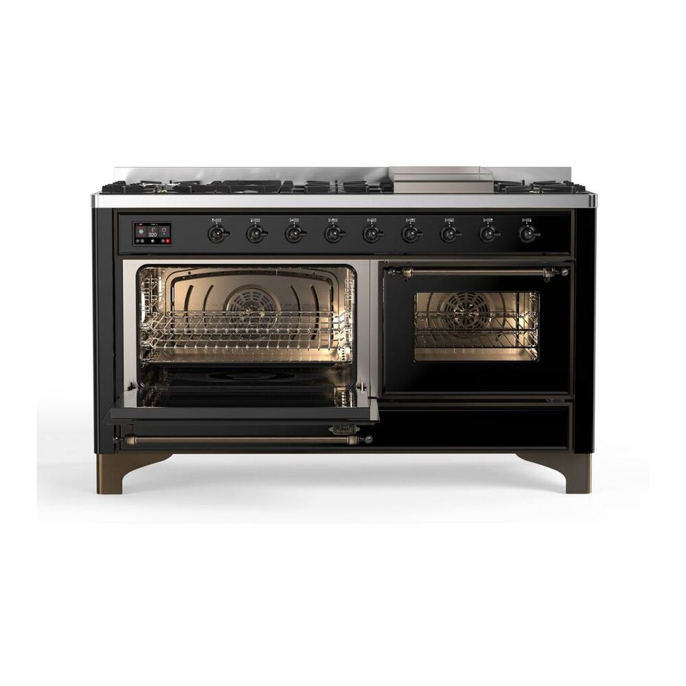 ILVE Majestic II 60 inch Triple Glass Door Natural Gas Dual Fuel Range Burnished Glossy Black