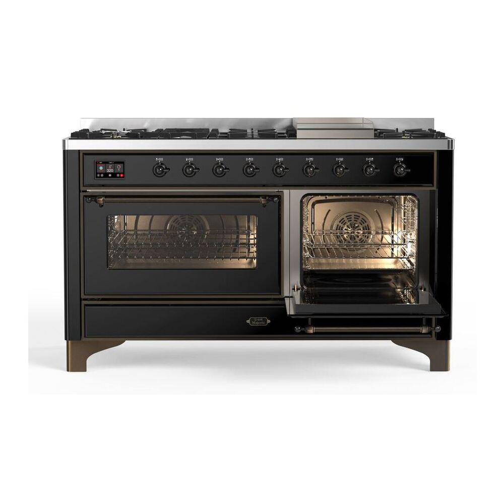 ILVE Majestic II 60 inch Triple Glass Door Natural Gas Dual Fuel Range Burnished Glossy Black