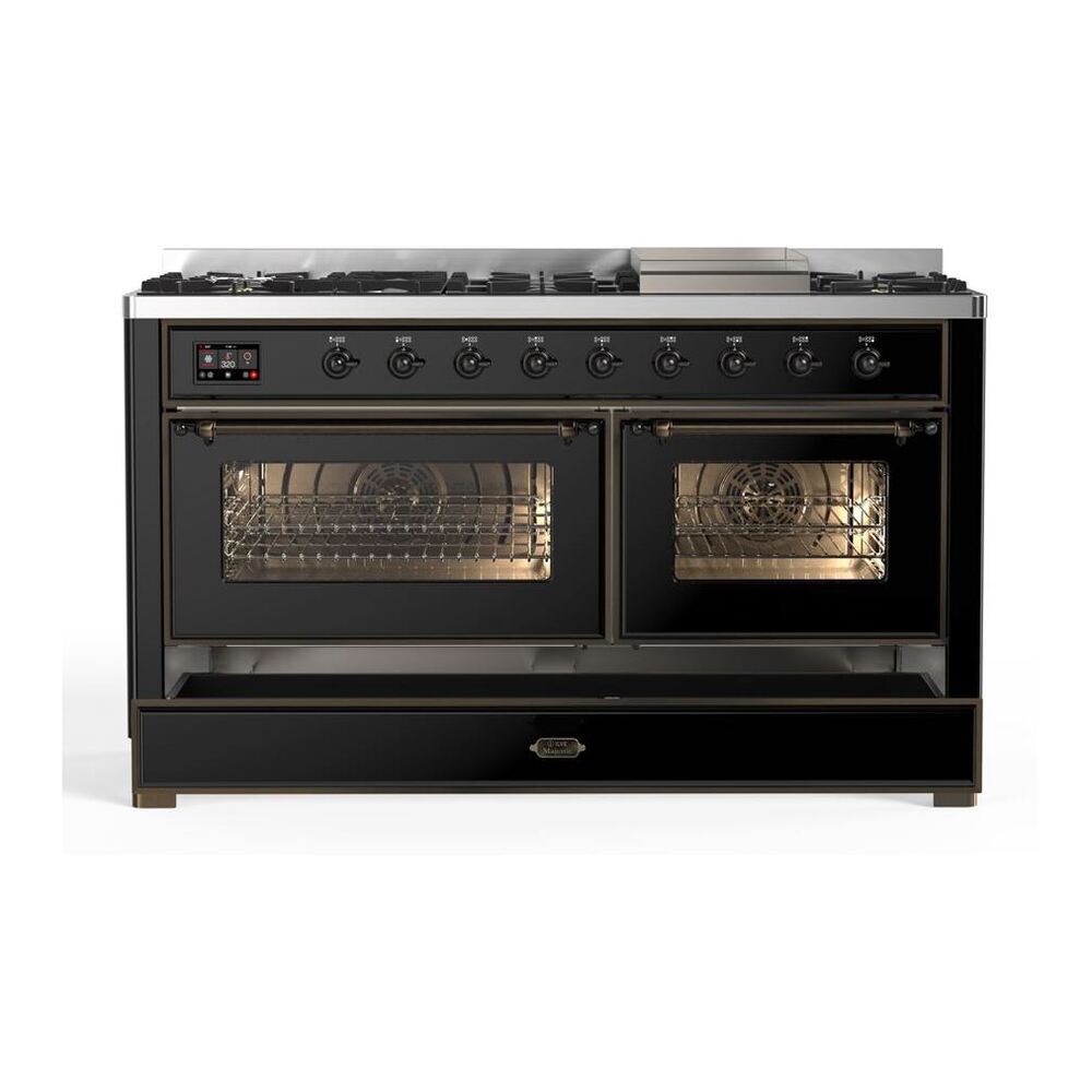 ILVE Majestic II 60 inch Triple Glass Door Natural Gas Dual Fuel Range Burnished Glossy Black